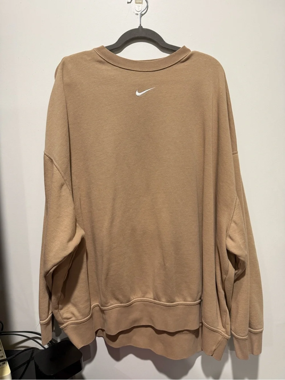 Nike Men's Beige/Tan Crewneck Sweatshirt with Small Swoosh
